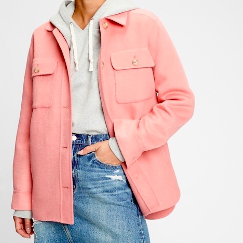 Gap Small Oversized Wool-Blend Shirt Jacket  Pink Barbiecore Unisex Minimal